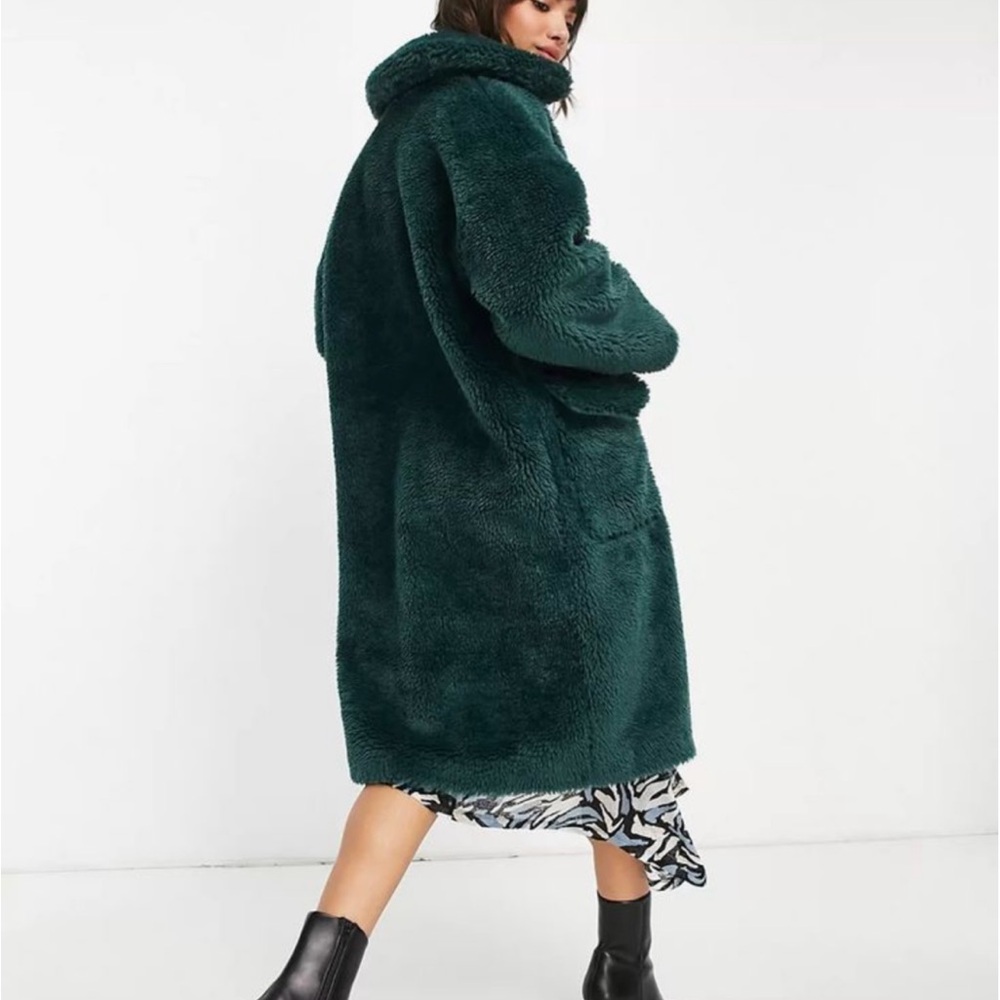 Topshop Women's Green Faux Fur Coat